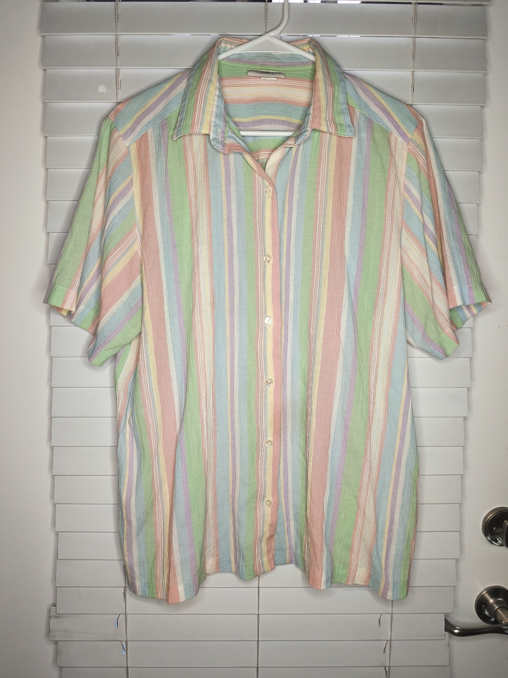 VTG Alfred Dunner Pastel Rainbow Striped Button Up Shirt Women's Size 14 USA